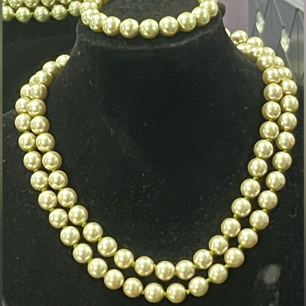 36” Green Simulated pearls necklace bracelet set vintage estate QVC collection